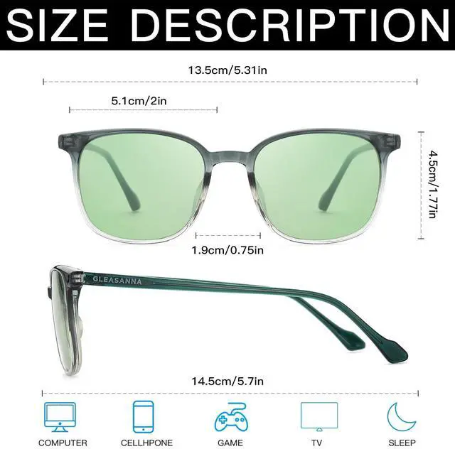 Alt view image 3 of 5 - GLEASANNA Sleep Glasses for 99.9% Blue Light Glasses Dual AR Coatings Green Lens for Computer Gaming Reduce Eyestrain