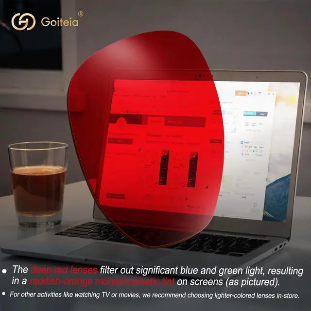 Alt view image 5 of 5 - Goiteia 100% Blue Light Blocking Glasses - Red Sleep Glasses for Total Blue and Green Light Blocking - Relieve Eye Strain & Improve Sleep - Spring Hinges for Superior Comfort