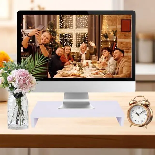Alt view image 2 of 5 - Monitor Riser - 1 Layer Wood Stand Computer Desktop Organizers TV Monitor Stand Riser Shelf Holder Bracket Desktop Organiser ( White)