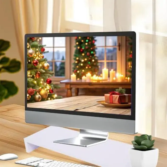 Alt view image 3 of 5 - Monitor Riser - 1 Layer Wood Stand Computer Desktop Organizers TV Monitor Stand Riser Shelf Holder Bracket Desktop Organiser ( White)