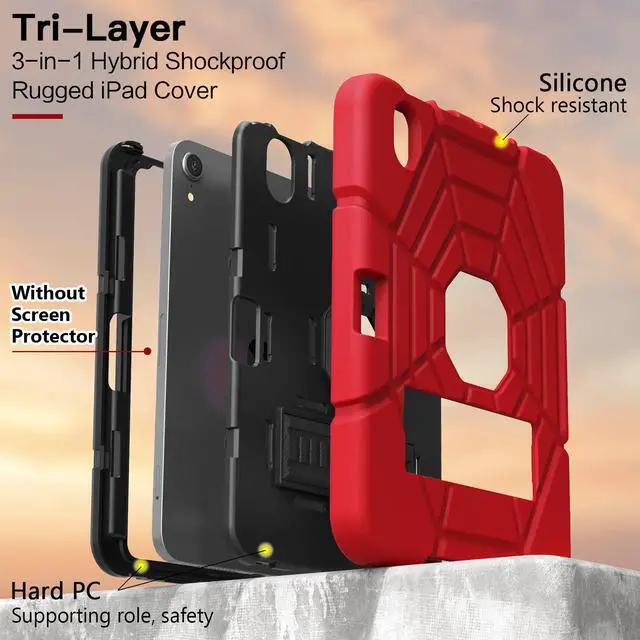 Alt view image 5 of 5 - Grifobes Case for iPad Mini 7th 2024 (A17 Pro) / Mini 6th Generation 2021 8.3", Heavy Duty Shockproof Cover with Pencil Holder Stand, for Mini 7/6 Gen 8.3 inch Case for Kids Boys (Red+Black)