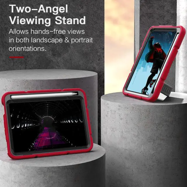 Alt view image 4 of 5 - Grifobes Case for iPad Mini 7th 2024 (A17 Pro) / Mini 6th Generation 2021 8.3", Heavy Duty Shockproof Cover with Pencil Holder Stand, for Mini 7/6 Gen 8.3 inch Case for Kids Boys (Red+Black)