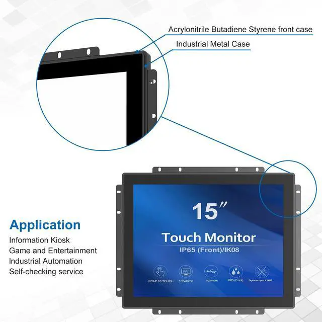 Alt view image 5 of 5 - GreenTouch 15 Inch Industrial Open-Frame Touchscreen LCD Monitor - Capacitive PCAP -1024x768-5:4-Black-1000 Nits High Brightness