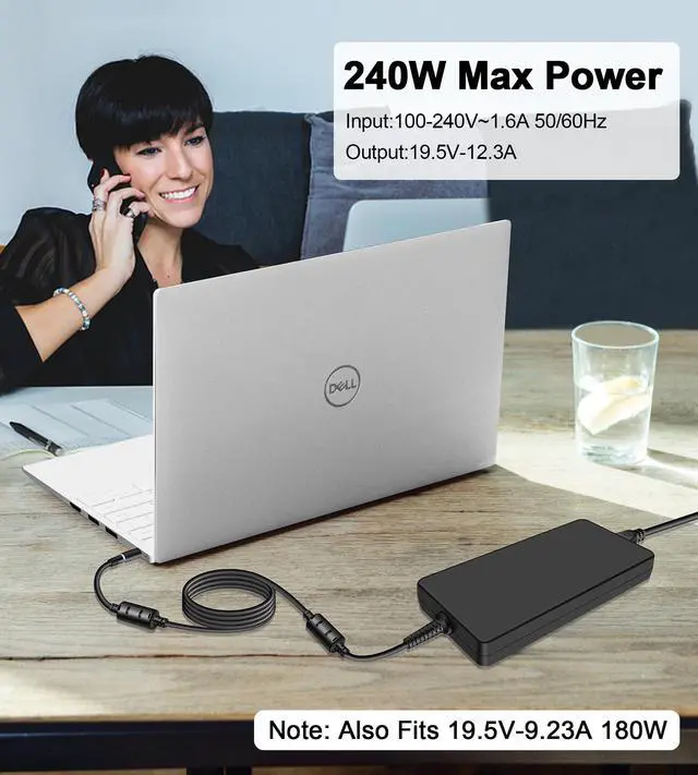 Alt view image 2 of 5 - 240W Charger for Dell Alienware 17 13 15 M15 M15X R3 R4 R5 R6 R7 M17 M17X X51 X16 X17 M18X G5 15 5500 5505 5510 5511 5521 5525 5535 G7 17 7700, Precision 7510 7520 7530 7540 7550 Laptop Adapter