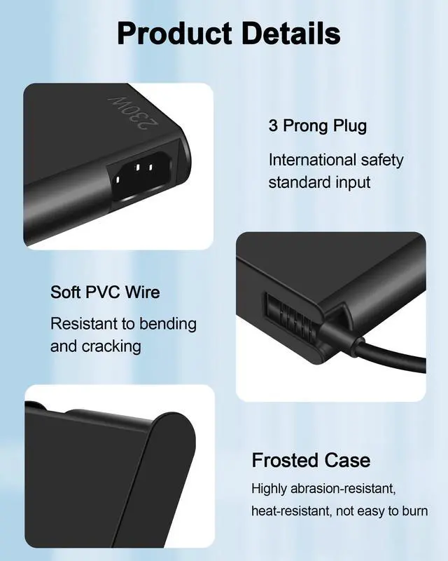 Alt view image 5 of 5 - 230W New Legion 5 Charger for Lenovo Legion 5 7 5P C7 S7 Y540 Y545 Y740 Y730 Y900 Y910 Y920 Y7000 R7000, ThinkPad P50 P52 P70 ADL230NDC3A 4X20E75111 GX20L29347 Laptop Power Adapter