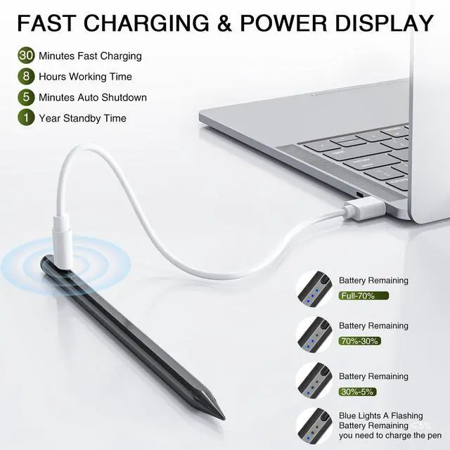 Alt view image 2 of 5 - Pen for iPad 2018-2025, HATOKU 15 Mins Fast Charging Pencil 1st Gen with Tilt & Palm Rejection Compatible with iPad Air 3/4/5/M2/M3, iPad mini 5/6, iPad 6/7/8/9/10/11, iPad Pro 11"/12.9"/M4 (Black)
