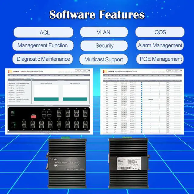 Alt view image 3 of 5 - Hereta Industrial Hardened 28 Port Gigabit Switch Managed Fiber PoE Ethernet Switch,24 x 10/100/1000T RJ45 Port,4 x 1000Base-X SFP Slot,Support USB-C for Management QoS/VLAN/ACL,L2+,720W PoE Budget