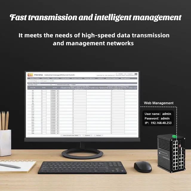 Alt view image 4 of 5 - Hereta Industrial Hardened 28 Port Gigabit Switch Managed Fiber PoE Ethernet Switch,24 x 10/100/1000T RJ45 Port,4 x 1000Base-X SFP Slot,Support USB-C for Management QoS/VLAN/ACL,L2+,720W PoE Budget