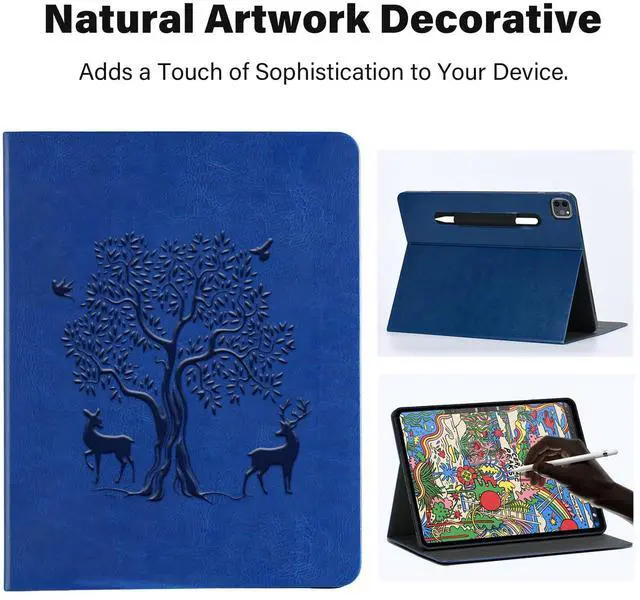 Alt view image 3 of 5 - HFcoupe for M4 iPad Pro 13 inch Case 2024, Book Style iPad Pro 7th Generation Cover with Elastic Pencil Holder, Magnetic Closure, Auto Wake/Sleep Embossed Protective Folio for iPad pro 13", Navy