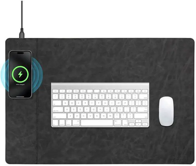 Main image of Magnetic Wireless Charging Desk Mat, Office Large Office Mouse Pad, Microfiber Leather Mouse Mat with Ultra-Smooth Surface, Waterproof Computer Keyboard Desk Mat for Office & Home, Laptop, Gray