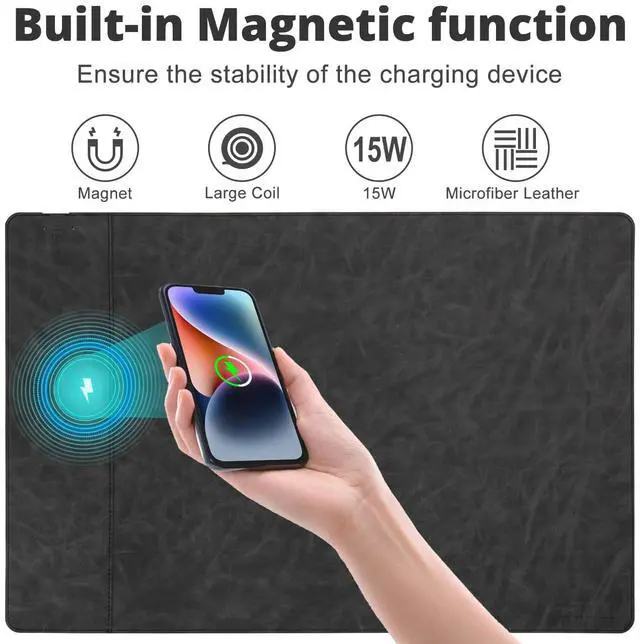 Alt view image 2 of 5 - Magnetic Wireless Charging Desk Mat, Office Large Office Mouse Pad, Microfiber Leather Mouse Mat with Ultra-Smooth Surface, Waterproof Computer Keyboard Desk Mat for Office & Home, Laptop, Gray