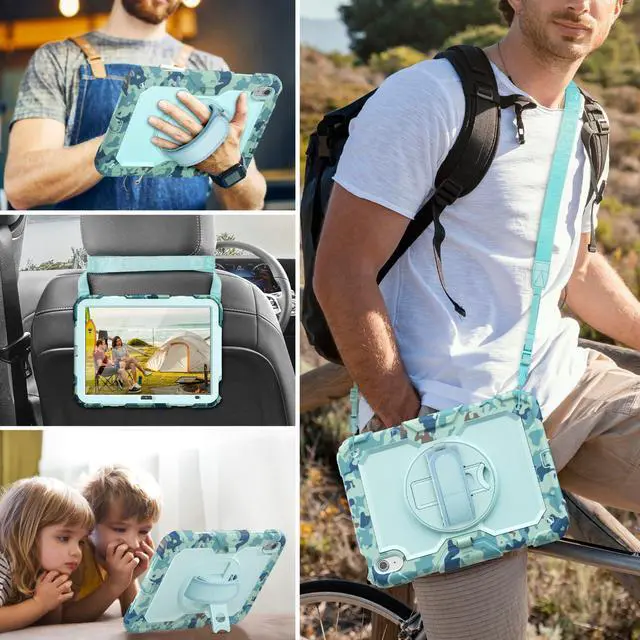 Alt view image 2 of 5 - HXCASEAC Case for iPad (A16) 11th/10th Generation 2025/2022, with Pencil Holder, Screen Protector, Hand Strap, Heavy Duty Protective for iPad 10 Case/ 11-inch A2696/A2757/A3354/A3355, Camo Blue