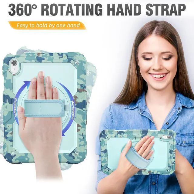 Alt view image 3 of 5 - HXCASEAC Case for iPad (A16) 11th/10th Generation 2025/2022, with Pencil Holder, Screen Protector, Hand Strap, Heavy Duty Protective for iPad 10 Case/ 11-inch A2696/A2757/A3354/A3355, Camo Blue