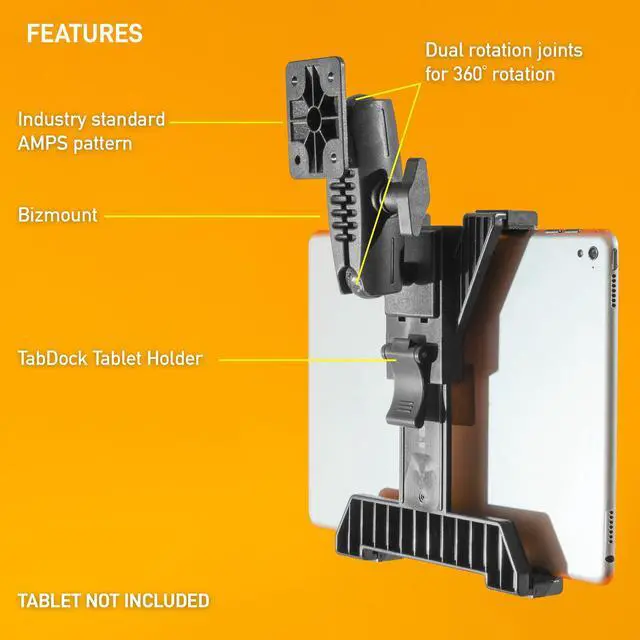 Alt view image 2 of 5 - iBOLT TabDock Bizmount AMPs - Heavy Duty Drill Base Mount for All 7" - 10" Tablets (iPad, Samsung Tab) Great for Commercial Vehicles, Trucks, and Wall Mounting- Features 1 inch / 25mm Ball Joint