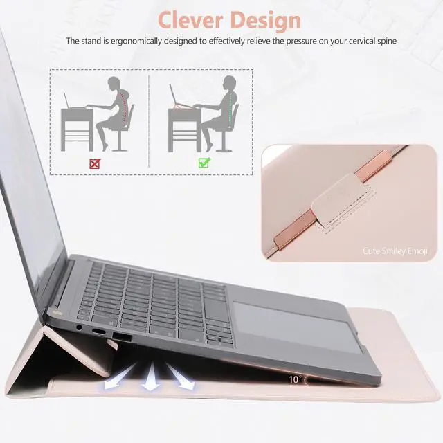 Alt view image 3 of 5 - HYZUO 15-16 Inch Laptop Sleeve Case with Stand for MacBook Pro 16 M4/M3/M2/M1 Pro/Max 2025-2019, MacBook Pro 15 2015-2012, XPS 15, Samsung Galaxy Book Flex/Pro 15, Apricot(Smiley)