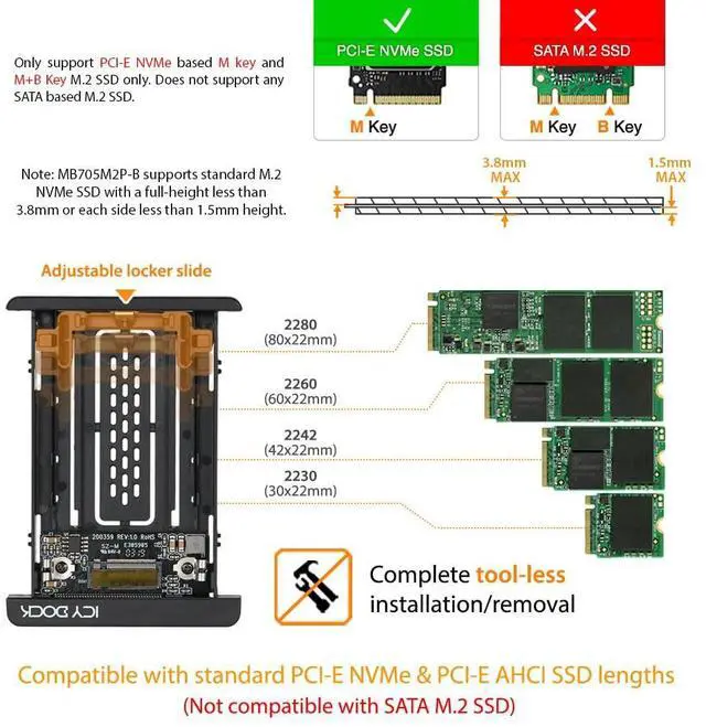 Alt view image 2 of 5 - ICY DOCK M.2 PCIe 3.0/4.0 NVMe SSD to 2.5" U.2 SSD Converter / Mounting Adapter with Heatsink | EZConvert MB705M2P-B