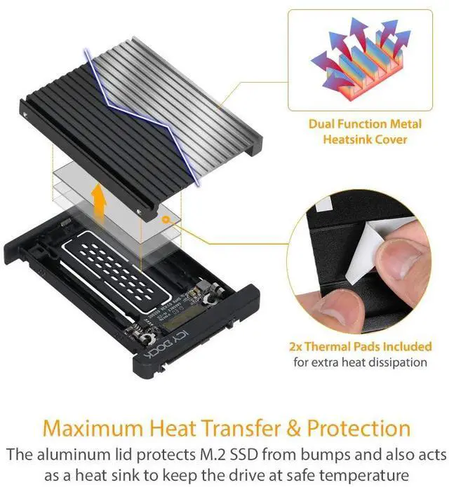 Alt view image 4 of 5 - ICY DOCK M.2 PCIe 3.0/4.0 NVMe SSD to 2.5" U.2 SSD Converter / Mounting Adapter with Heatsink | EZConvert MB705M2P-B