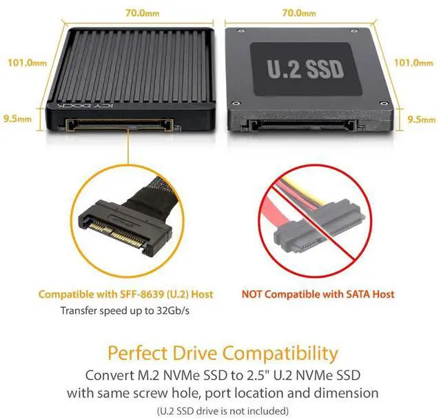 Alt view image 5 of 5 - ICY DOCK M.2 PCIe 3.0/4.0 NVMe SSD to 2.5" U.2 SSD Converter / Mounting Adapter with Heatsink | EZConvert MB705M2P-B
