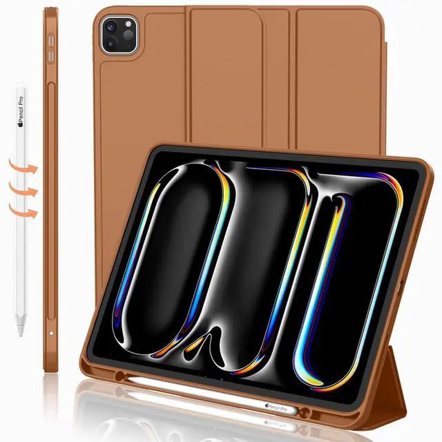 Main image of iMieet iPad Pro 13 Inch Case M4 (2024) with Pencil Holder, Trifold Stand Smart Case with Soft TPU Back, Auto Wake/Sleep (Brown)