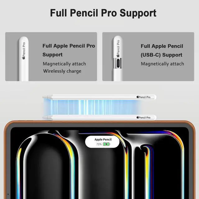 Alt view image 2 of 5 - iMieet iPad Pro 13 Inch Case M4 (2024) with Pencil Holder, Trifold Stand Smart Case with Soft TPU Back, Auto Wake/Sleep (Brown)