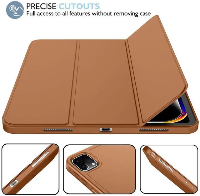 Alt view image 4 of 5 - iMieet iPad Pro 13 Inch Case M4 (2024) with Pencil Holder, Trifold Stand Smart Case with Soft TPU Back, Auto Wake/Sleep (Brown)