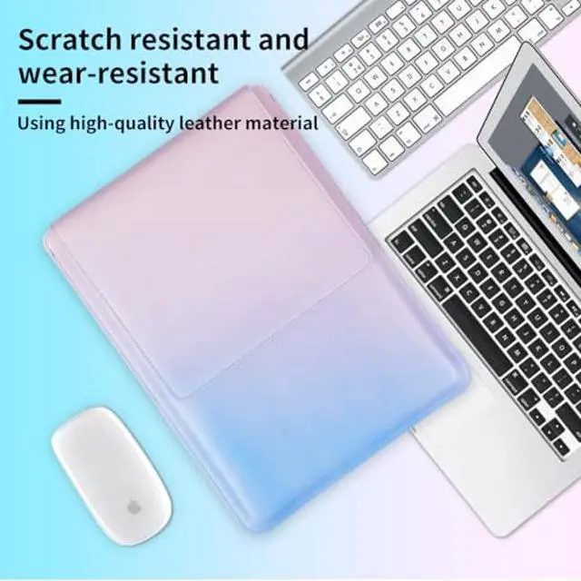 Alt view image 2 of 5 - IMMOENUC-Laptop Sleeve Case with Stand for MacBook Pro 16 A3403/A3186/A2991/A2780/A2485/A2141 M4 M3 M2 M1 Pro/Max MacBook Air 15 A3241/A3114/A2941 16 inch PU Slim Bag with Mouse Pad(Icelandic Blue)