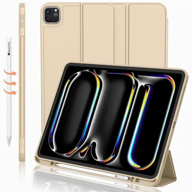 Main image of iMieet iPad Pro 13 Inch Case M4 (2024) with Pencil Holder, Trifold Stand Smart Case with Soft TPU Back, Auto Wake/Sleep (Champagne Gold)