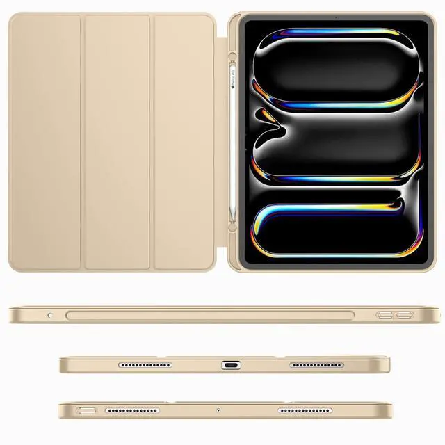 Alt view image 2 of 5 - iMieet iPad Pro 13 Inch Case M4 (2024) with Pencil Holder, Trifold Stand Smart Case with Soft TPU Back, Auto Wake/Sleep (Champagne Gold)