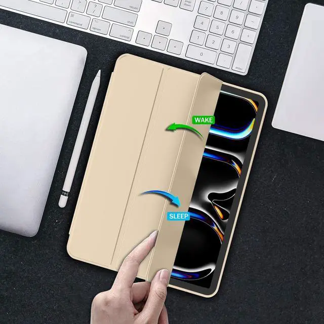 Alt view image 5 of 5 - iMieet iPad Pro 13 Inch Case M4 (2024) with Pencil Holder, Trifold Stand Smart Case with Soft TPU Back, Auto Wake/Sleep (Champagne Gold)