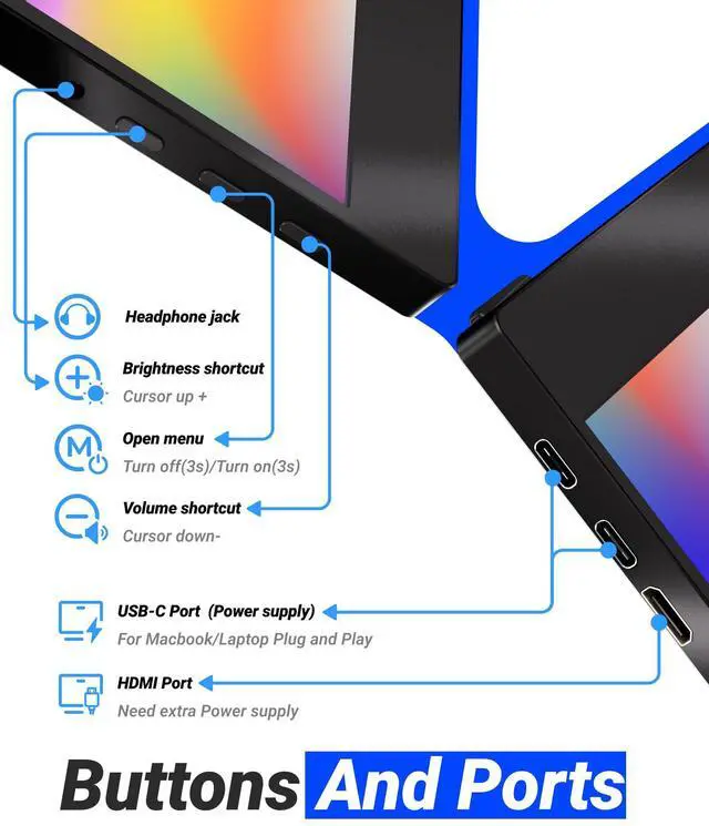 Alt view image 4 of 5 - Ingnok 15.6" & 18.5" Portable Monitor FHD 1080P IPS Screen, USB C HDMI Port for Laptop Mac PC