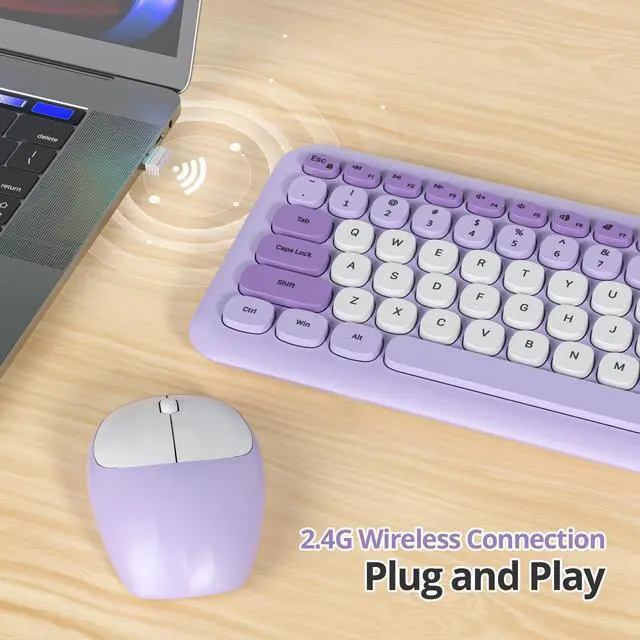 Alt view image 3 of 5 - iRoboosta Gradient Purple Wireless Keyboard and Mouse Combo Set, 2.4GHz Retro Typewriter Aesthetic Full Size Cute Keyboard with Number Pad, Home and Office Silent Keyboards (Gradient Purple)