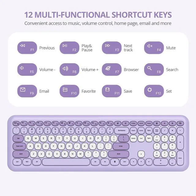 Alt view image 4 of 5 - iRoboosta Gradient Purple Wireless Keyboard and Mouse Combo Set, 2.4GHz Retro Typewriter Aesthetic Full Size Cute Keyboard with Number Pad, Home and Office Silent Keyboards (Gradient Purple)