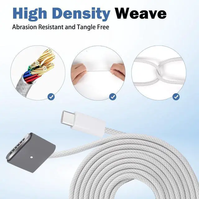 Alt view image 5 of 5 - iPartsleader Braided 140W USB-C to Magnetic 3 Power Cable, Compatible with MacBook Pro M1/M2/M3 Pro/Max 14"/16" 2021/2022/2023 & MacBook Air 13.6"/15.3" M2/M3 2022/2023/2024-6.6ft (Grey)