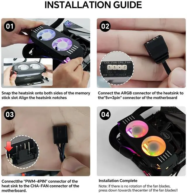 Alt view image 3 of 5 - ARGB RAM Cooler Fans,5v/3-Pin ARGB Light Effect RAM Fans for DDR/DDR2/DDR3/DDR5/DDR5.