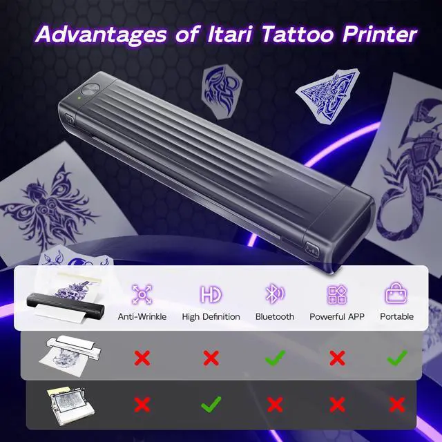 Alt view image 3 of 5 - Itari A886 Tattoo Stencil Printers, Tattoo Kit with 10 Pcs Transfer Paper, Bluetooth Stencil Printer for Tattooing, Wireless Tattoo Machine for Beginner/Artist/Temporary Tattoos