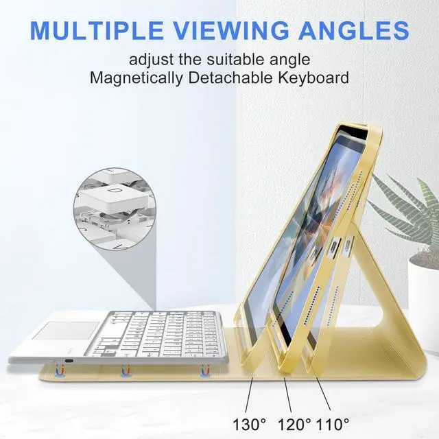 Alt view image 4 of 5 - for iPad 9th Generation Case with Keyboard 10.2 Inch - Multi-Touch Trackpad, Wireless Bluetooth Detachable Keyboard case for iPad 8th Gen/7th Gen/iPad Pro 10.5"/iPad Air 3rd Gen, Yellow Non-Backlit