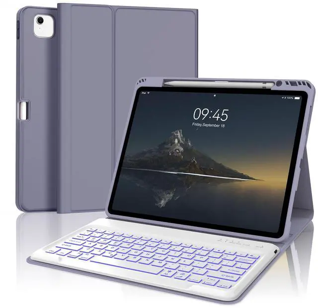 Main image of IVEOPPE Keyboard Case for iPad Air 13 (M2 2024/M3 2025) - 7 Color Backlit, Wireless Detachable Bluetooth Keyboard with Auto Sleep/Wake Function, Stain Proof Folio Cover for iPad Air 13,Purple