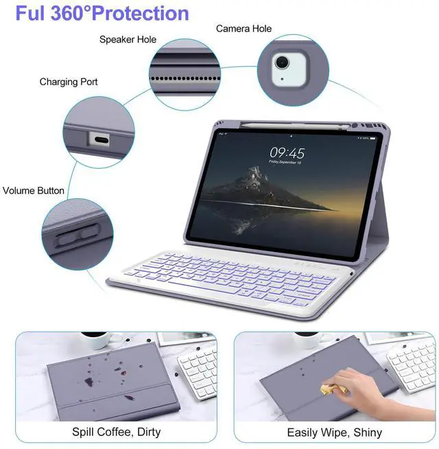 Alt view image 4 of 5 - IVEOPPE Keyboard Case for iPad Air 13 (M2 2024/M3 2025) - 7 Color Backlit, Wireless Detachable Bluetooth Keyboard with Auto Sleep/Wake Function, Stain Proof Folio Cover for iPad Air 13,Purple