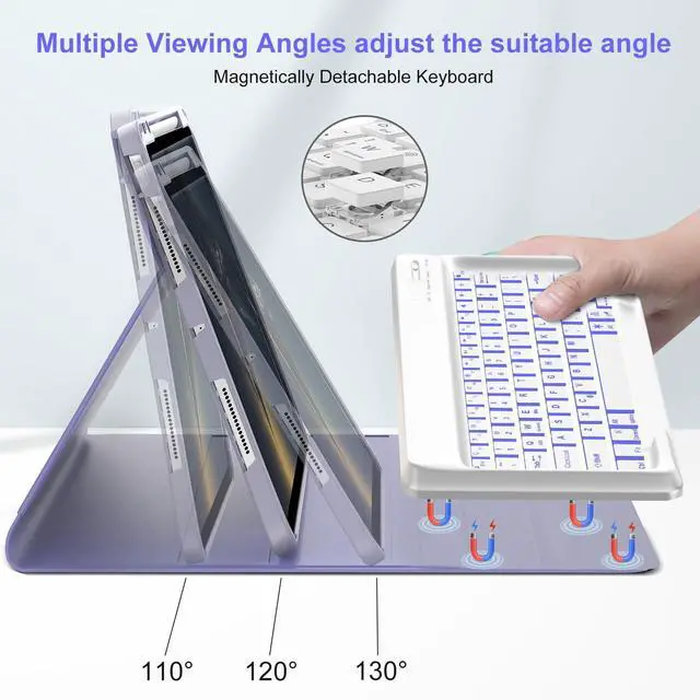 Alt view image 5 of 5 - IVEOPPE Keyboard Case for iPad Air 13 (M2 2024/M3 2025) - 7 Color Backlit, Wireless Detachable Bluetooth Keyboard with Auto Sleep/Wake Function, Stain Proof Folio Cover for iPad Air 13,Purple