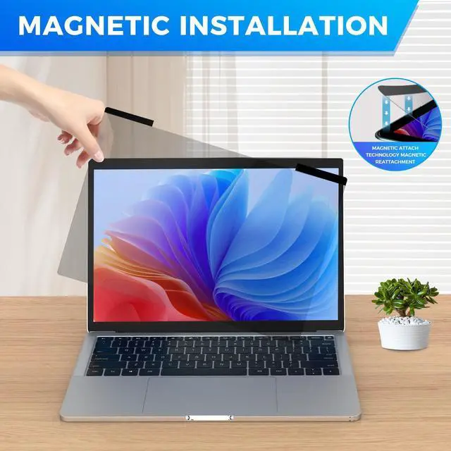 Alt view image 2 of 5 - JEAPKA Magnetic Laptop Privacy Screen Filter 14 inch for 16:9 Widescreen Computer Monitor, Removable Anti Blue Light Privacy Shield, Anti-Glare Protector