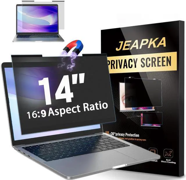 Main image of JEAPKA Magnetic Laptop Privacy Screen Filter 14 inch for 16:9 Widescreen Computer Monitor, Removable Anti Blue Light Privacy Shield, Anti-Glare Protector