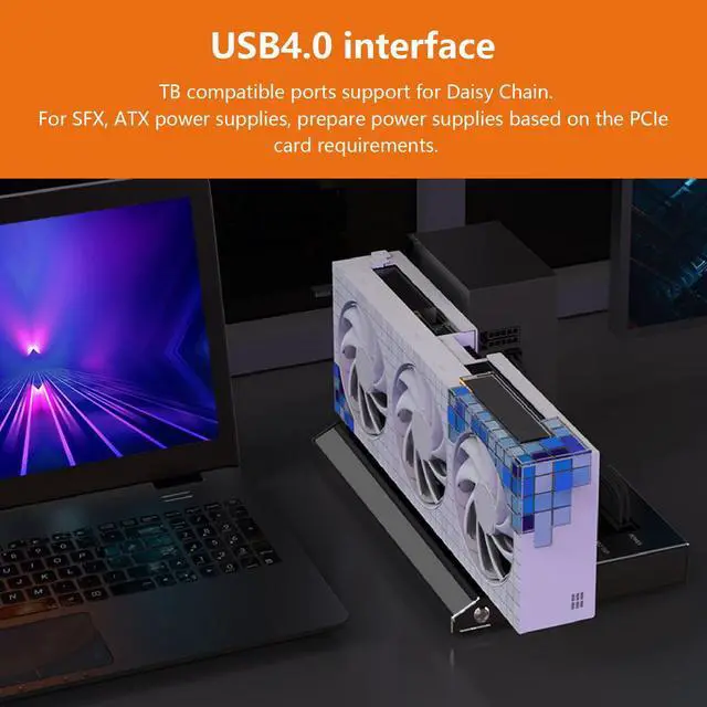 Alt view image 4 of 5 - External GPU Dock, USB4.0 40Gbps GPU Enclosure with TB3, M.2 NVMe Interface, Aluminum Alloy, PD 60W, RJ45, PCIe x16 Support