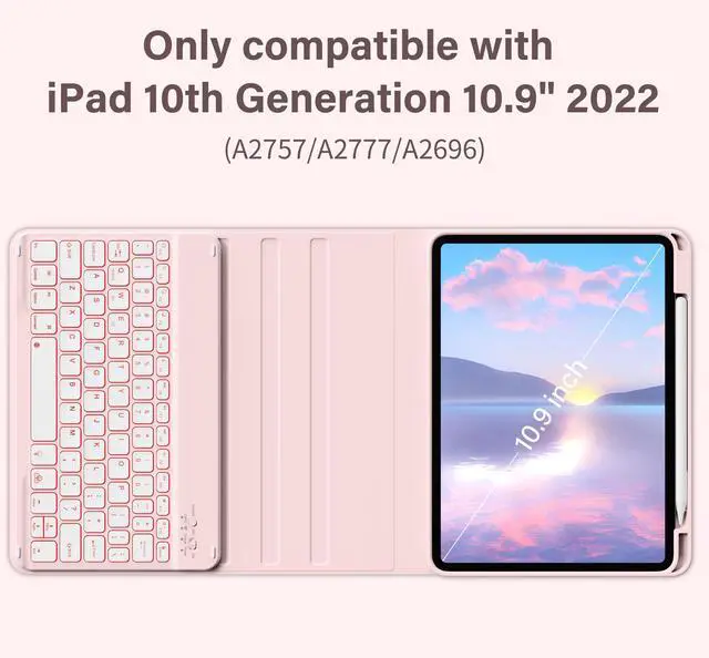 Alt view image 2 of 5 - JKSML Keyboard Case for iPad 11th 10th Generation 11/10.9 inch A16 2025/2022, 7 Colors Backlit, Detachable Wireless Keyboard for iPad 10th Gen, Built-in Pencil Holder, Auto Sleep/Wake, Pink