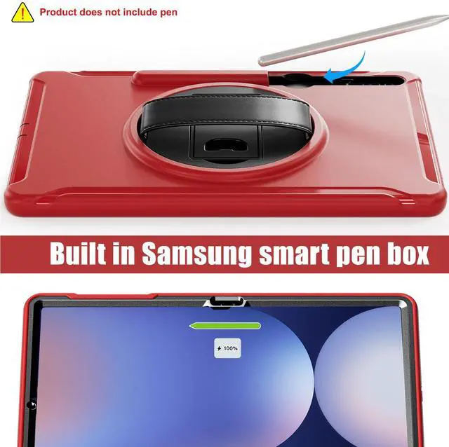Alt view image 4 of 5 - Junfire Protective Case for Galaxy Tab S10 Plus 12.4 inch 2024, Shockproof Samsung Tab S9FE+/S9+/S8Plus/S7FE/S7Plus Case with 360degRotating Kickstand/Hand Strap/Stylus Holder-Red