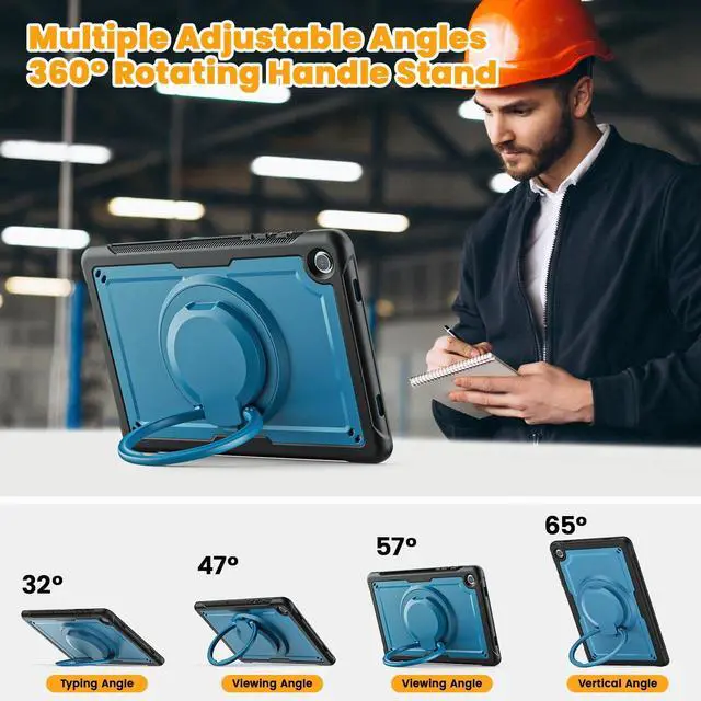 Alt view image 4 of 5 - KAIJIAbox Case for Samsung Galaxy Tab A9 Plus/A9+ 11 Inch 2023,Lightweight Shockproof Case,360deg Rotating Handle Stand,Adjustable Shoulder Strap&Pencil Holder(Dark Blue)