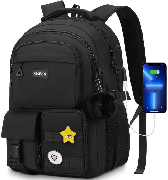 Main image of kadilong Laptop Backpack for College Student Women Middle High School Teen Girls Bookbag Mochila Escolares para Niñas Mujeres(Black)