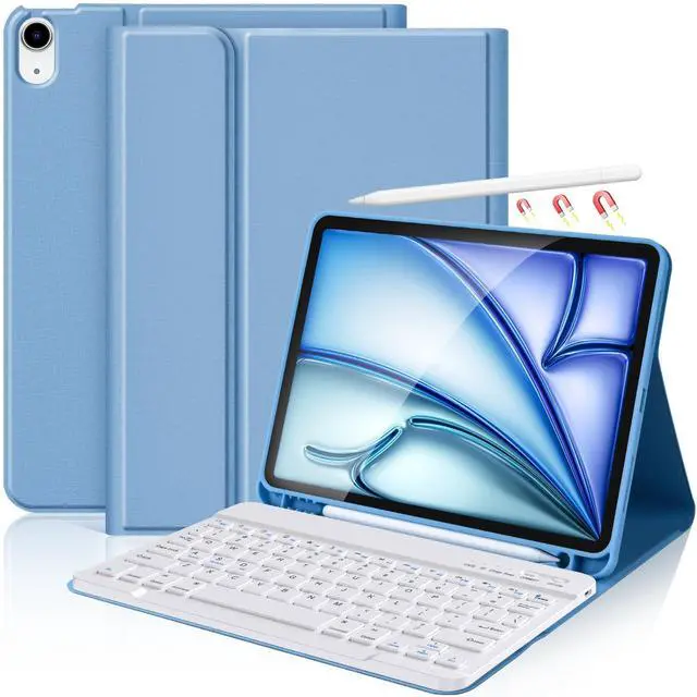 Main image of KBCASE for iPad Air 11 inch (M3/M2) 2025/2024 Case with Keyboard, Keyboard Case for iPad Air 5th/4th Gen/for iPad Pro 11 2018, Detachable Wireless Keyboard Tablet Case with Pencil Holder(Sky Blue)