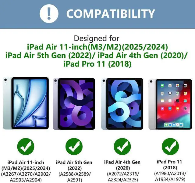 Alt view image 2 of 5 - KBCASE for iPad Air 11 inch (M3/M2) 2025/2024 Case with Keyboard, Keyboard Case for iPad Air 5th/4th Gen/for iPad Pro 11 2018, Detachable Wireless Keyboard Tablet Case with Pencil Holder(Sky Blue)