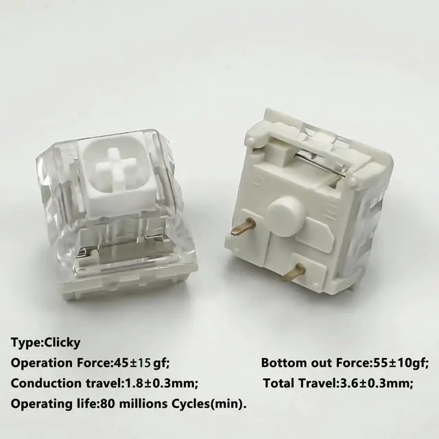 Alt view image 2 of 5 - Zjmehty Kailh Box White Mechanical Keyboard Switches,3-Pin 45gf Clicky/Speed Typing/Gaming/Waterproof Switches(90Pcs,Kailh Box White)
