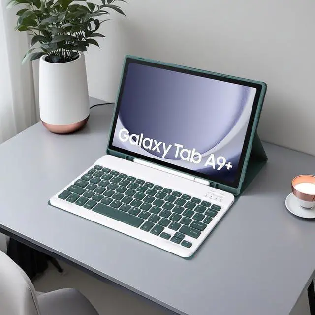Alt view image 4 of 5 - Slim Candy Colors Keyboard Case Compatible with Samsung Galaxy Tab A9 Plus 11 Inch 2023 Model (SM-X210/X216/X218) with S Pen Holder, Mutil Angles Stand Cover Detachable Wireless Keyboard (Dark Green)